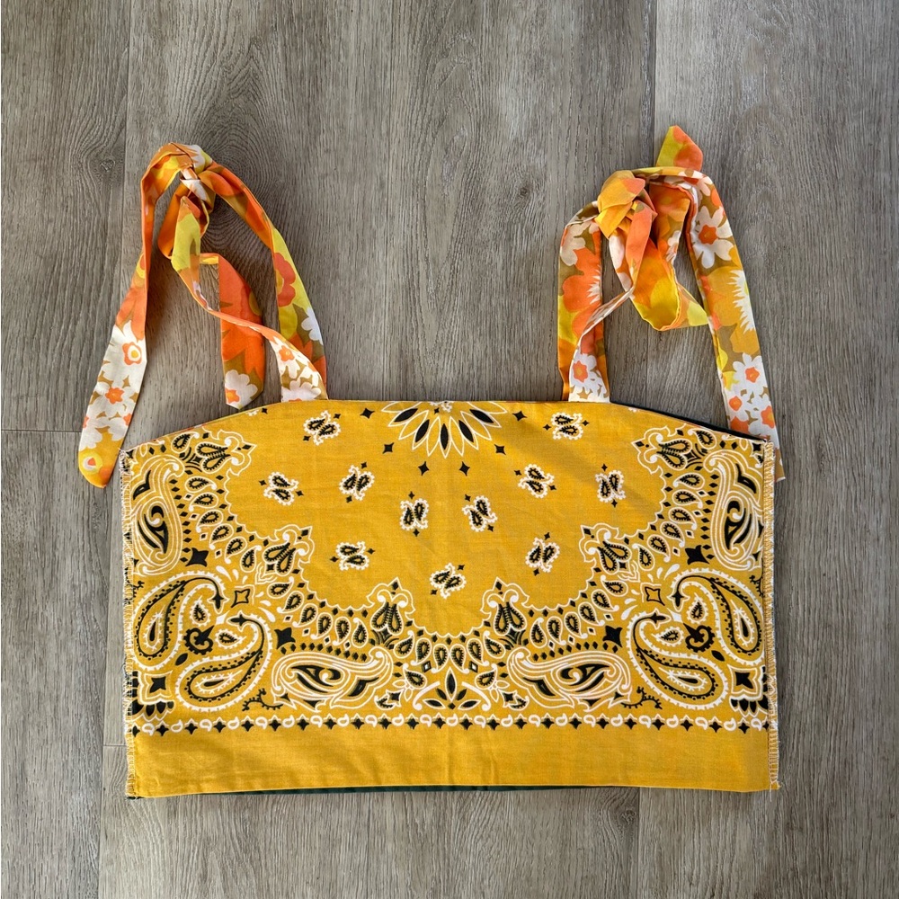 60s Floral Yellow Bandana Tie Top
